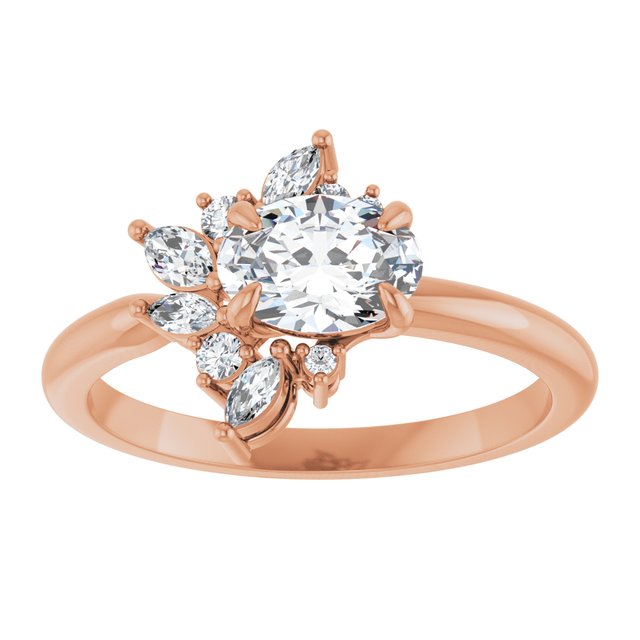 14K rose gold 1 CT Oval-cut Diamond Floral Cluster Diamond Engagement Ring