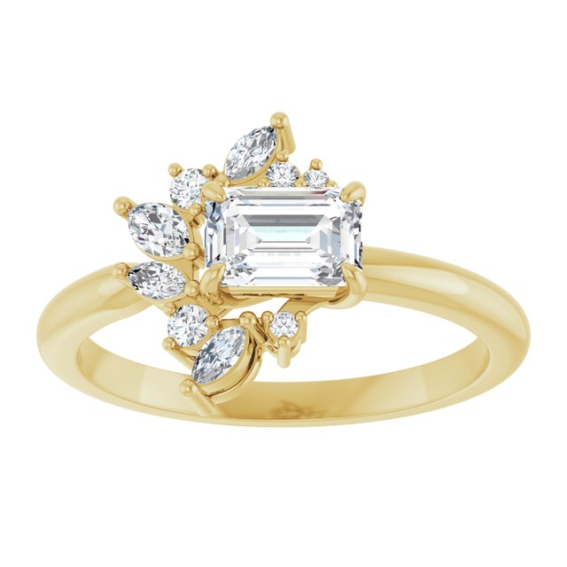 14K yellow gold 1/2 CT Emerald-cut Diamond Floral Cluster Diamond Engagement Ring