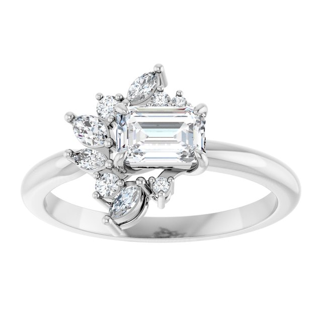 14K white gold 1/2 CT Emerald-cut Diamond Floral Cluster Diamond Engagement Ring