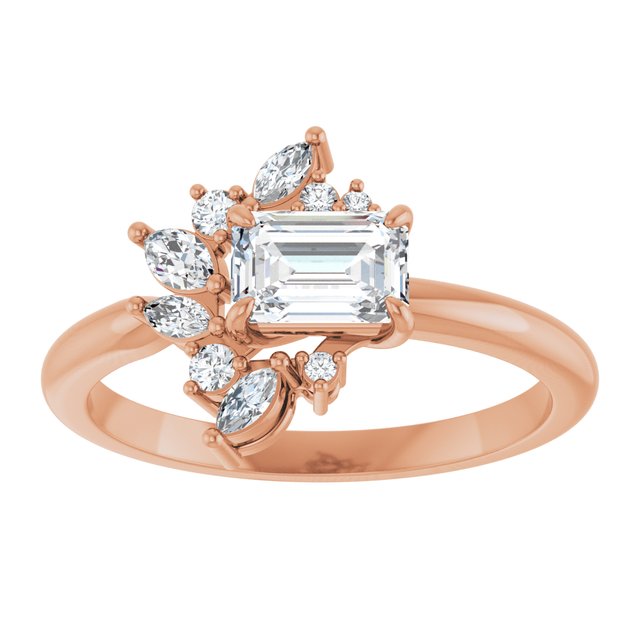 14K rose gold 1/2 CT Emerald-cut Diamond Floral Cluster Diamond Engagement Ring