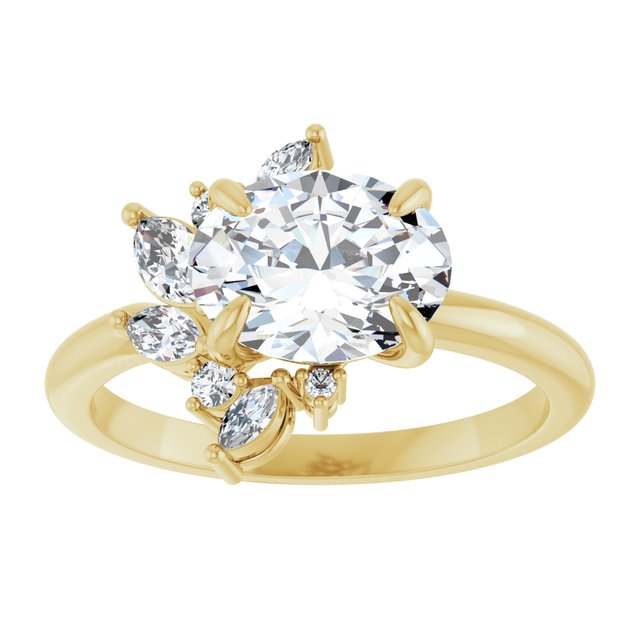 14K yellow gold 1 1/2 CT Oval-cut Diamond Floral Cluster Diamond Engagement Ring