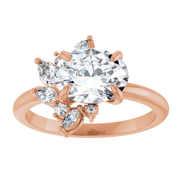 14K rose gold 1 1/2 CT Oval-cut Diamond Floral Cluster Diamond Engagement Ring