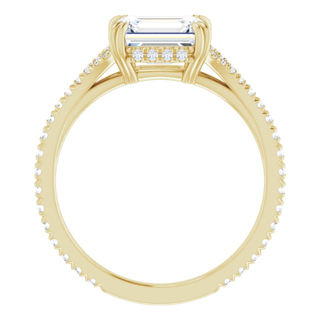 14K yellow gold 1.75 CT Emerald-Cut French-Set East-West Diamond Halo Engagement Ring Setting