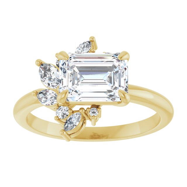 14K yellow gold 1 1/2 CT Emerald-cut Diamond Floral Cluster Diamond Engagement Ring