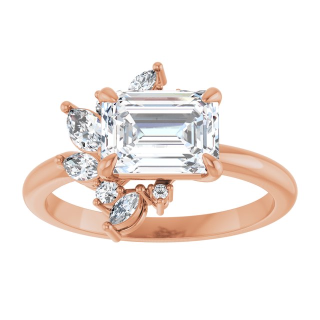 14K rose gold 1 1/2 CT Emerald-cut Diamond Floral Cluster Diamond Engagement Ring