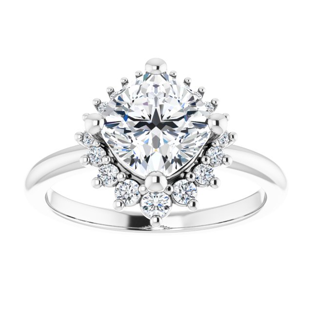 14K white gold 2 CT Cushion DiamondSaddle Halo Diamond Engagement Ring Setting