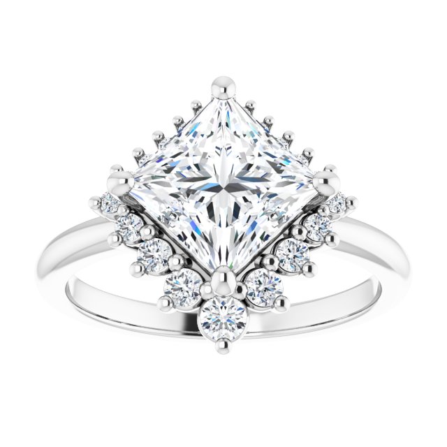 14K white gold 2 CT Square DiamondSaddle Halo Diamond Engagement Ring Setting