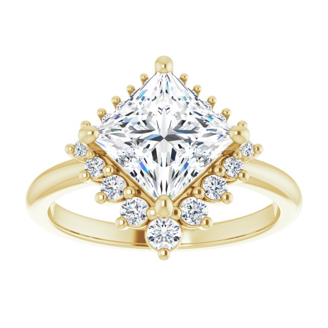 14K yellow gold 2 CT Square DiamondSaddle Halo Diamond Engagement Ring Setting