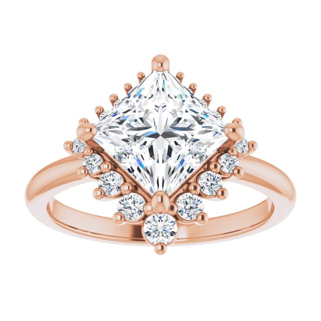 14K rose gold 2 CT Square DiamondSaddle Halo Diamond Engagement Ring Setting