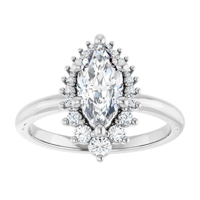 14K white gold 2 CT Marquise DiamondSaddle Halo Diamond Engagement Ring Setting