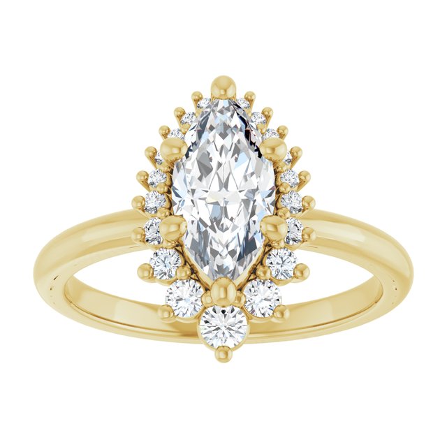 14K yellow gold 2 CT Marquise DiamondSaddle Halo Diamond Engagement Ring Setting