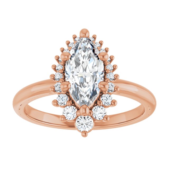 14K rose gold 2 CT Marquise DiamondSaddle Halo Diamond Engagement Ring Setting