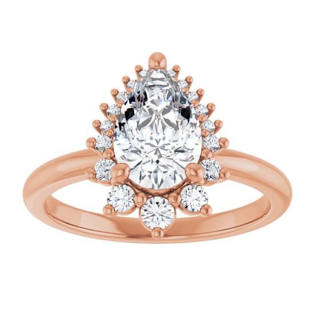 14K rose gold 2 CT Pear DiamondSaddle Halo Diamond Engagement Ring Setting