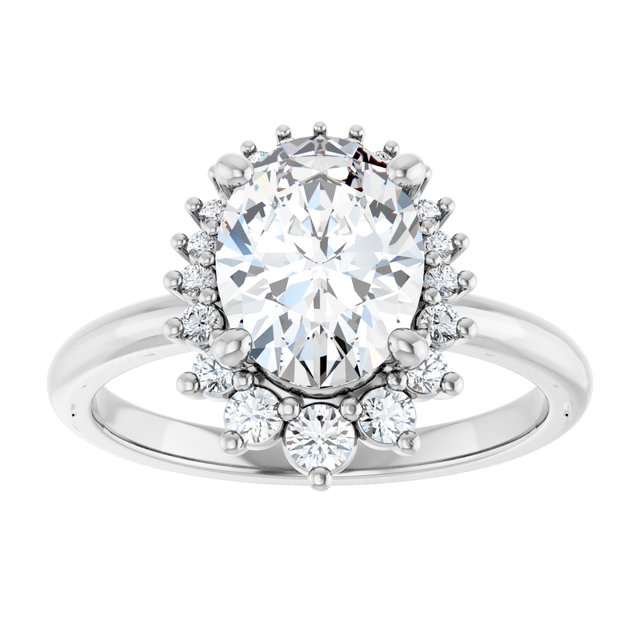 14K white gold 2 CT Oval DiamondSaddle Halo Diamond Engagement Ring Setting