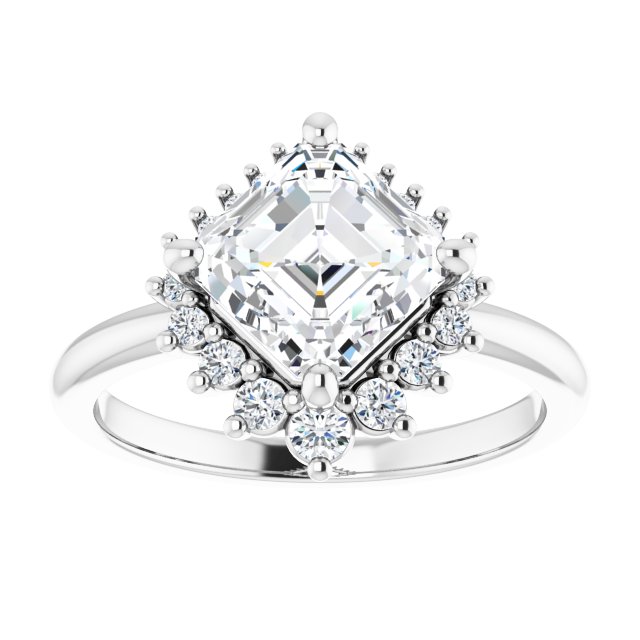 14K white gold 2 CT Asscher DiamondSaddle Halo Diamond Engagement Ring Setting