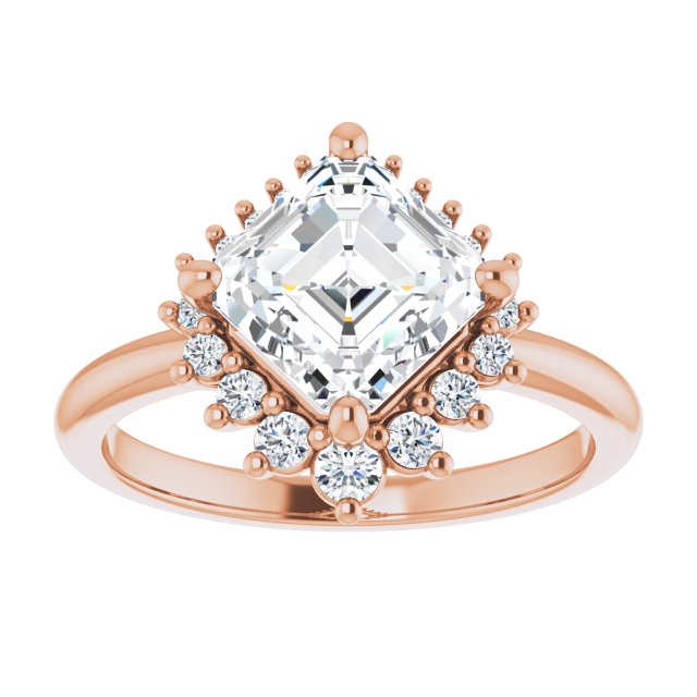 14K rose gold 2 CT Asscher DiamondSaddle Halo Diamond Engagement Ring Setting