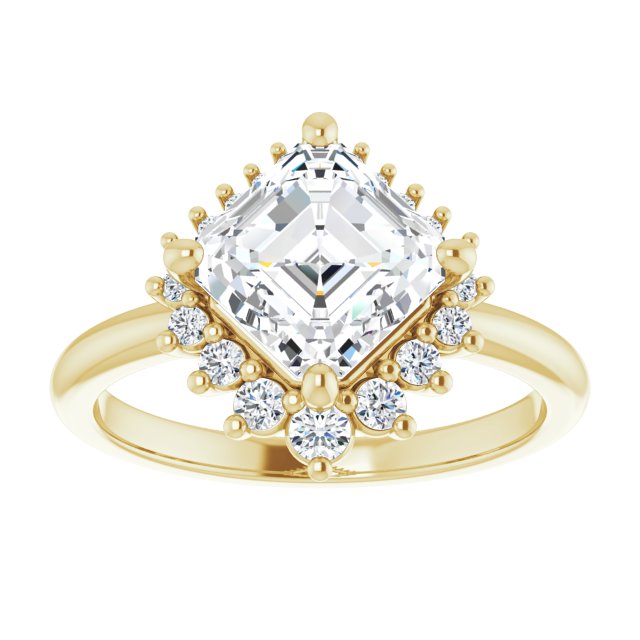 14K yellow gold 2 CT Asscher DiamondSaddle Halo Diamond Engagement Ring Setting