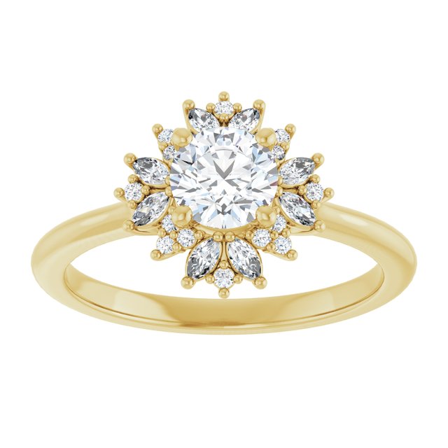 14K yellow gold 1/2 CT Round-cut Diamond Floral Halo Diamond Engagement Ring Setting