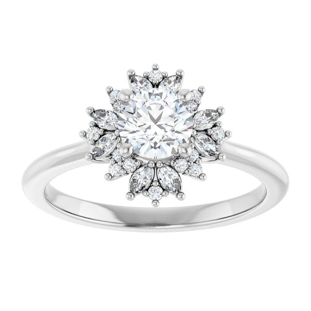 14K white gold 1/2 CT Round-cut Diamond Floral Halo Diamond Engagement Ring Setting