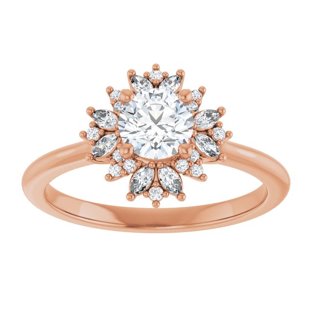 14K rose gold 1/2 CT Round-cut Diamond Floral Halo Diamond Engagement Ring Setting