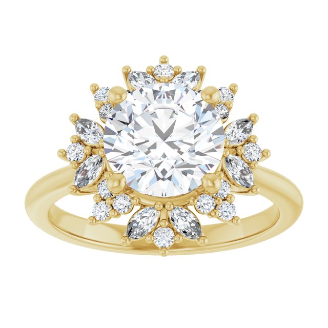 14K yellow gold 2 CT Round-cut Diamond Floral Halo Diamond Engagement Ring Setting