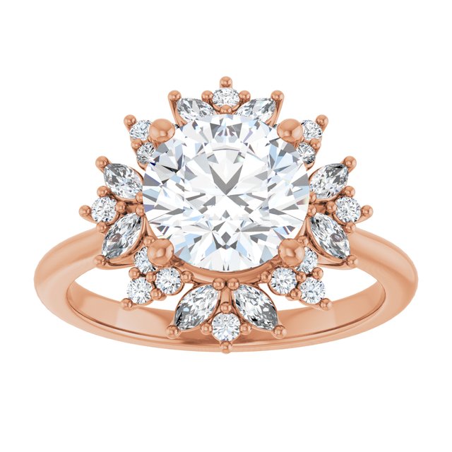 14K rose gold 2 CT Round-cut Diamond Floral Halo Diamond Engagement Ring Setting