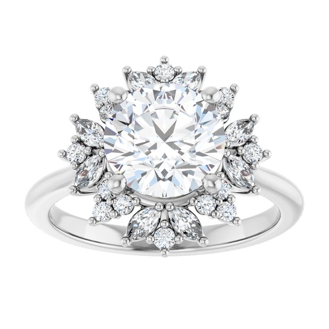 14K white gold 2 CT Round-cut Diamond Floral Halo Diamond Engagement Ring Setting