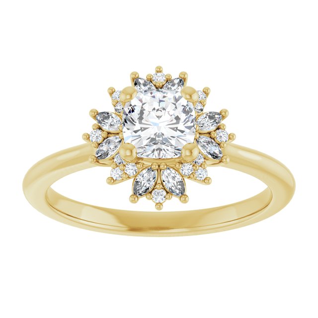 14K yellow gold 1/2 CT Cushion-cut Diamond Floral Halo Diamond Engagement Ring Setting