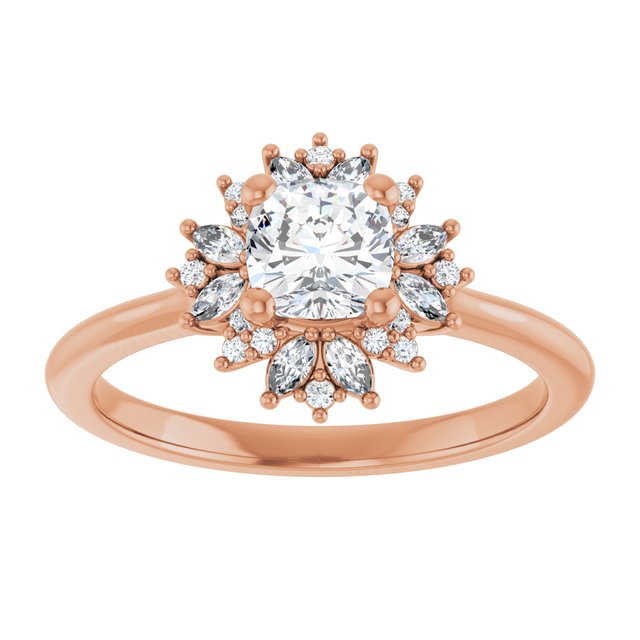 14K rose gold 1/2 CT Cushion-cut Diamond Floral Halo Diamond Engagement Ring Setting