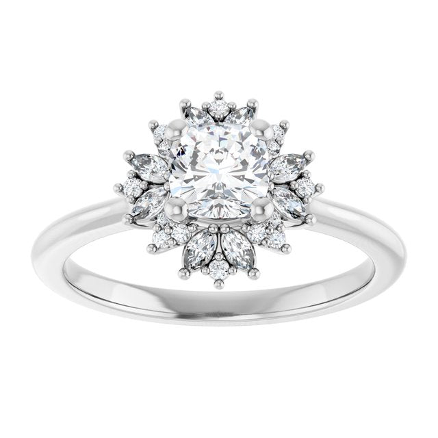 14K white gold 1/2 CT Cushion-cut Diamond Floral Halo Diamond Engagement Ring Setting