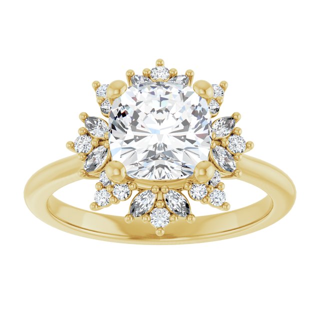 14K yellow gold 2 CT Cushion-cut Diamond Floral Halo Diamond Engagement Ring Setting