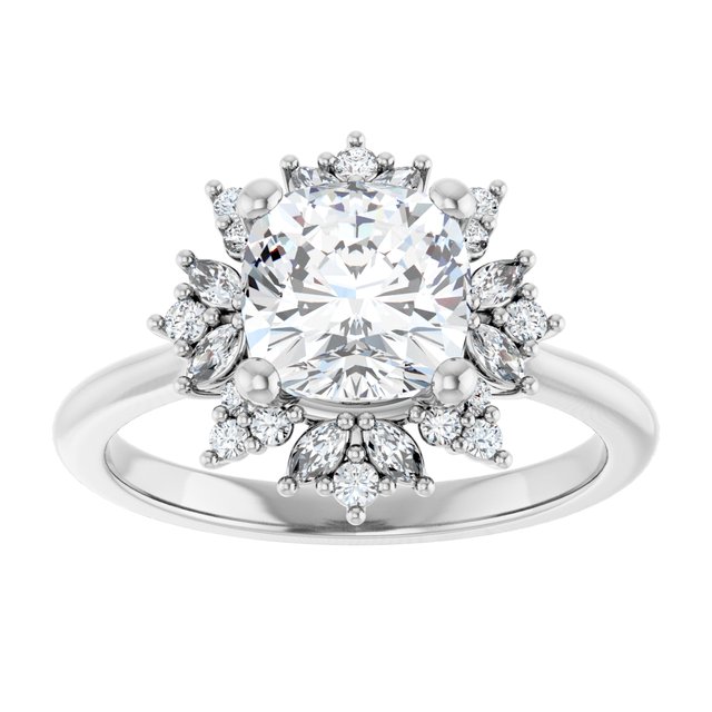 14K white gold 2 CT Cushion-cut Diamond Floral Halo Diamond Engagement Ring Setting