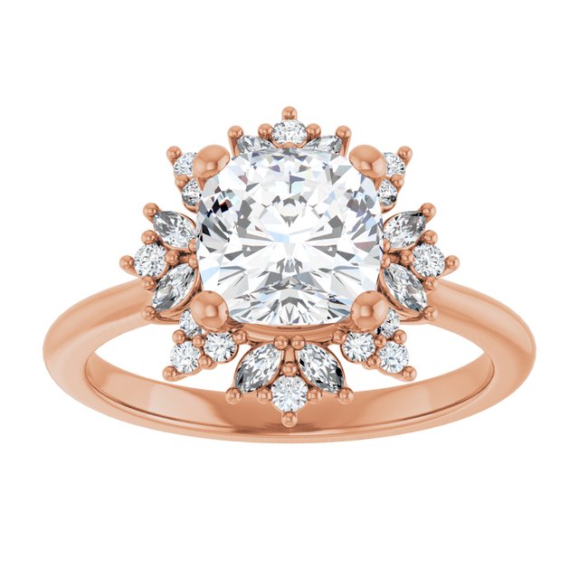 14K rose gold 2 CT Cushion-cut Diamond Floral Halo Diamond Engagement Ring Setting