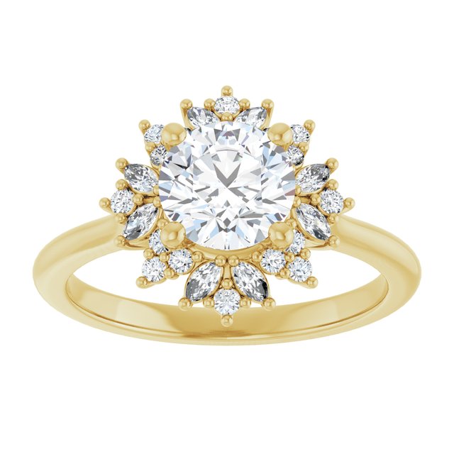 14K yellow gold 1 CT Round-cut Diamond Floral Halo Diamond Engagement Ring Setting