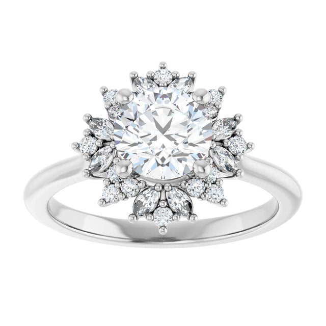 14K white gold 1 CT Round-cut Diamond Floral Halo Diamond Engagement Ring Setting