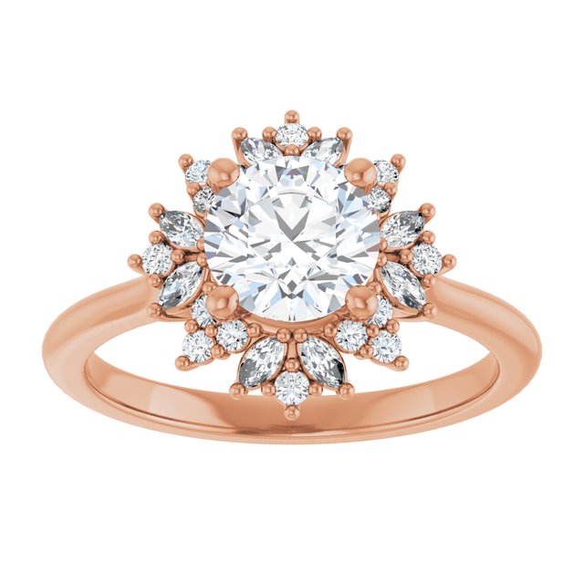 14K rose gold 1 CT Round-cut Diamond Floral Halo Diamond Engagement Ring Setting