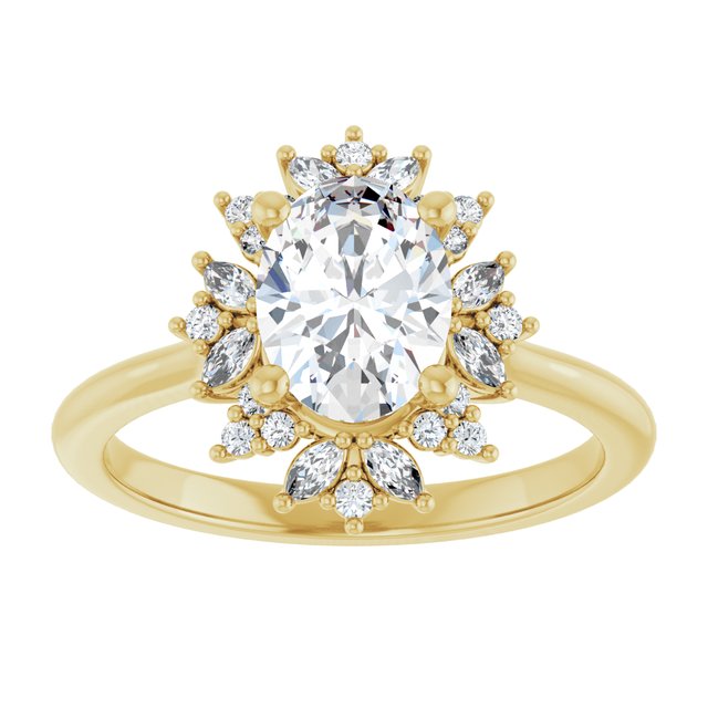 14K yellow gold 1 CT Oval-cut Diamond Floral Halo Diamond Engagement Ring Setting