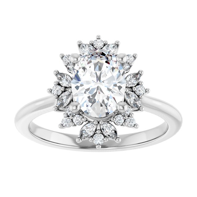 14K white gold 1 CT Oval-cut Diamond Floral Halo Diamond Engagement Ring Setting