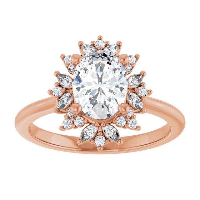 14K rose gold 1 CT Oval-cut Diamond Floral Halo Diamond Engagement Ring Setting