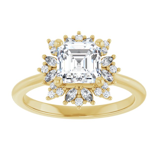 14K yellow gold 1 CT Asscher-cut Diamond Floral Halo Diamond Engagement Ring Setting