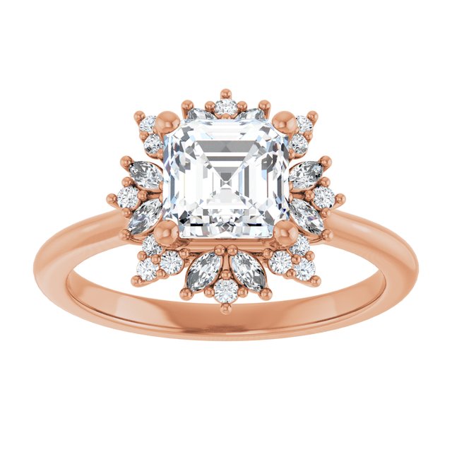 14K rose gold 1 CT Asscher-cut Diamond Floral Halo Diamond Engagement Ring Setting