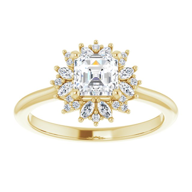 14K yellow gold 1/2 CT Asscher-cut Diamond Floral Halo Diamond Engagement Ring Setting