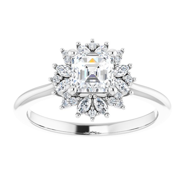 14K white gold 1/2 CT Asscher-cut Diamond Floral Halo Diamond Engagement Ring Setting