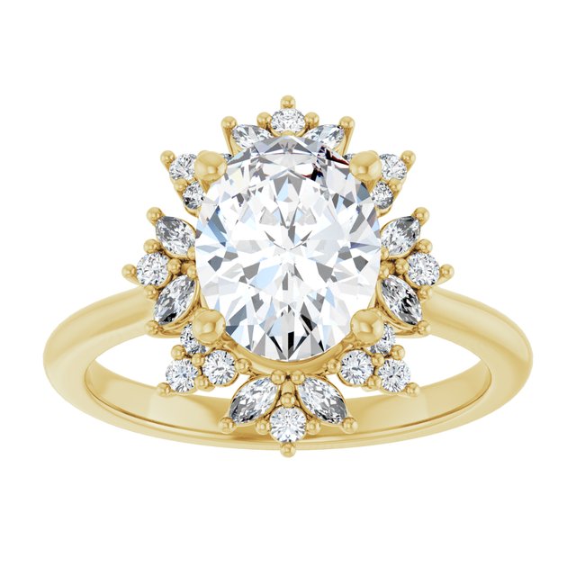 14K yellow gold 2 CT Oval-cut Diamond Floral Halo Diamond Engagement Ring Setting