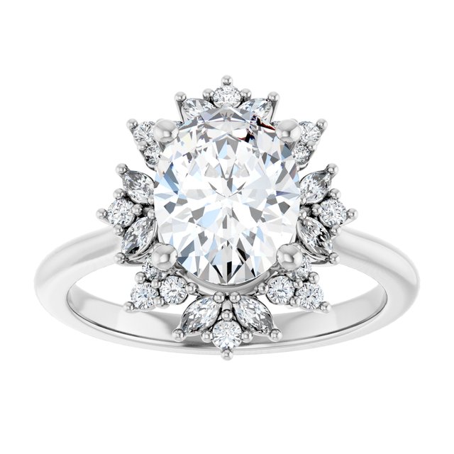 14K white gold 2 CT Oval-cut Diamond Floral Halo Diamond Engagement Ring Setting