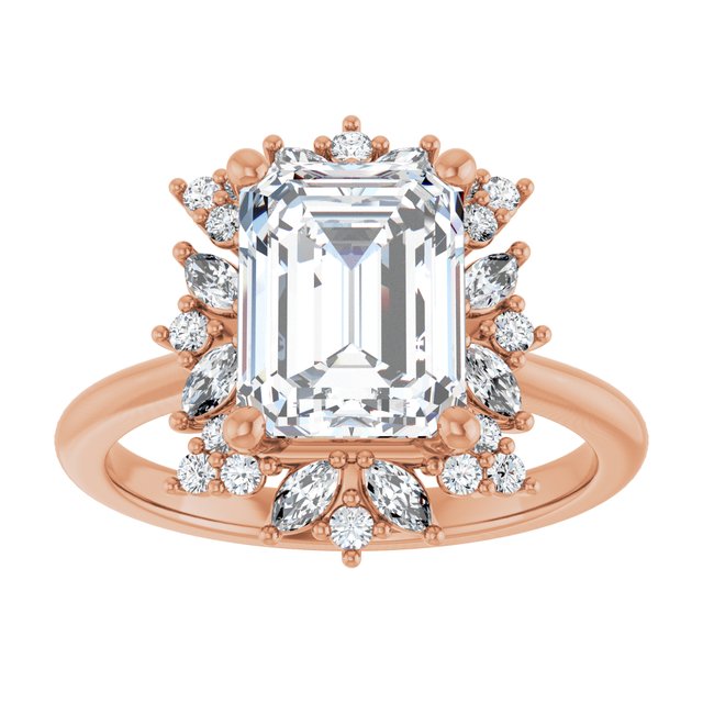 14K rose gold 2 CT Emerald-cut Diamond Floral Halo Diamond Engagement Ring Setting