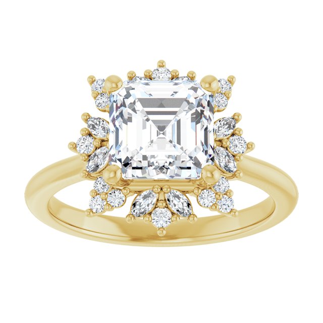 14K yellow gold 2 CT Asscher-cut Diamond Floral Halo Diamond Engagement Ring Setting