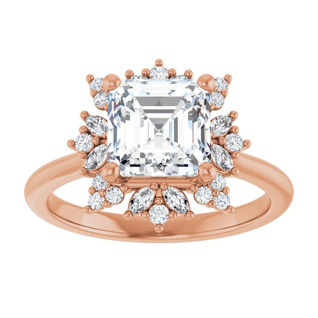 14K rose gold 2 CT Asscher-cut Diamond Floral Halo Diamond Engagement Ring Setting