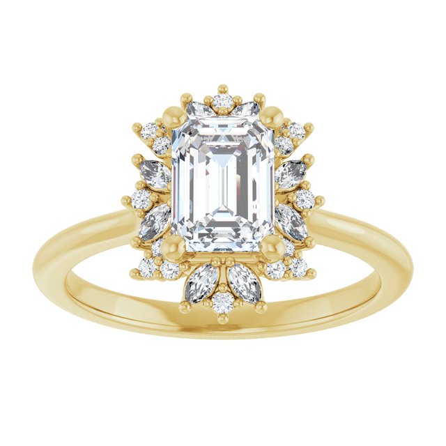 14K yellow gold 1/2 CT Emerald-cut Diamond Floral Halo Diamond Engagement Ring Setting