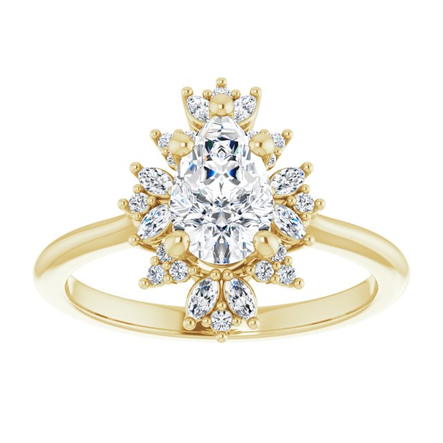 14K yellow gold 1 CT Pear-cut Diamond Floral Halo Diamond Engagement Ring Setting